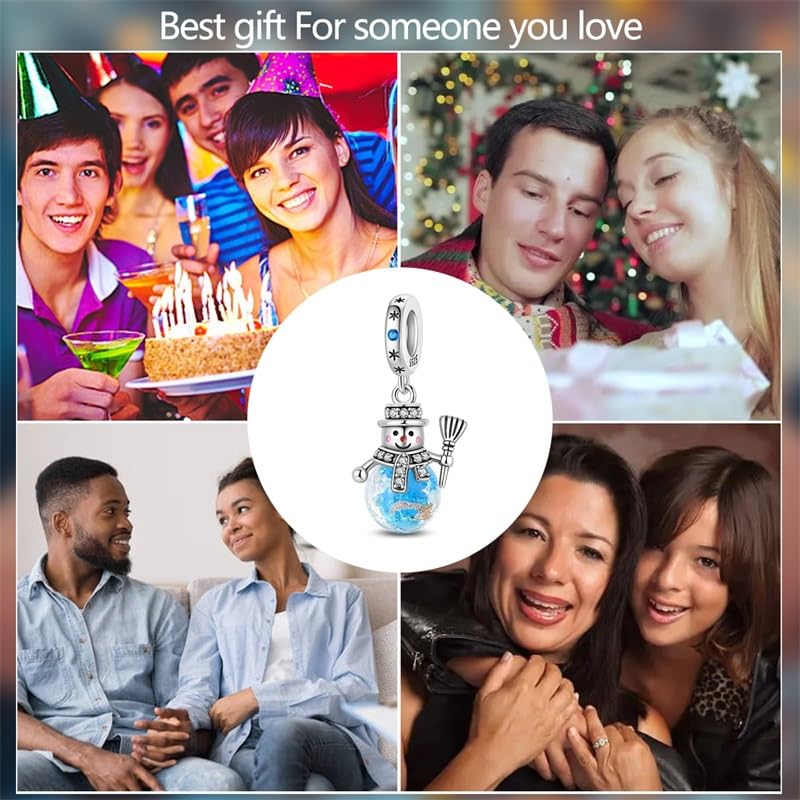 Charm for Bracelets and Necklaces, Heart Animals 925 Sterling Silver Bead Celestial Sun Moon Star Charms Jewelry Gift for Women Girls - color: Christmas Snowman Charm