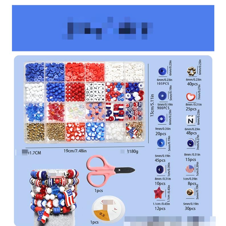 America's 2026 250th Anniversary Patriotic Polymer Clay Beads Jewelry Making Kit, Red White Blue American Flag Charms for DIY Friendship Bracelets Necklaces Earrings, 4th of July President's Day Gifts - color: Colorful-3