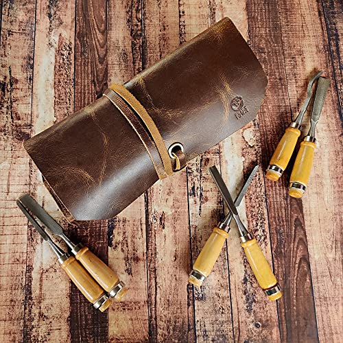 Leather Tool Roll Up Pouch - Leather Tool Wrench Roll/Chisel Bag by Rustic Town | Fit Carving & Hand Tools up to 9 inches, Compact Carry for Woodworkers, Electricians and DIY Projects, Secure Tie Closure - style: 12 Slots(large)