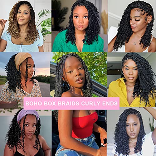 Unionbeauty 8 Packs Boho Box Braids Crochet Hair 12 Inch Goddess Box Braids Crochet Hair with Curly Ends Bohemian Hippie Box Braids Goddess Locs Synthetic Braiding Hair Extension for Black Woman 1B# - color: 1B#, size: 12 Inch (Pack of 8)