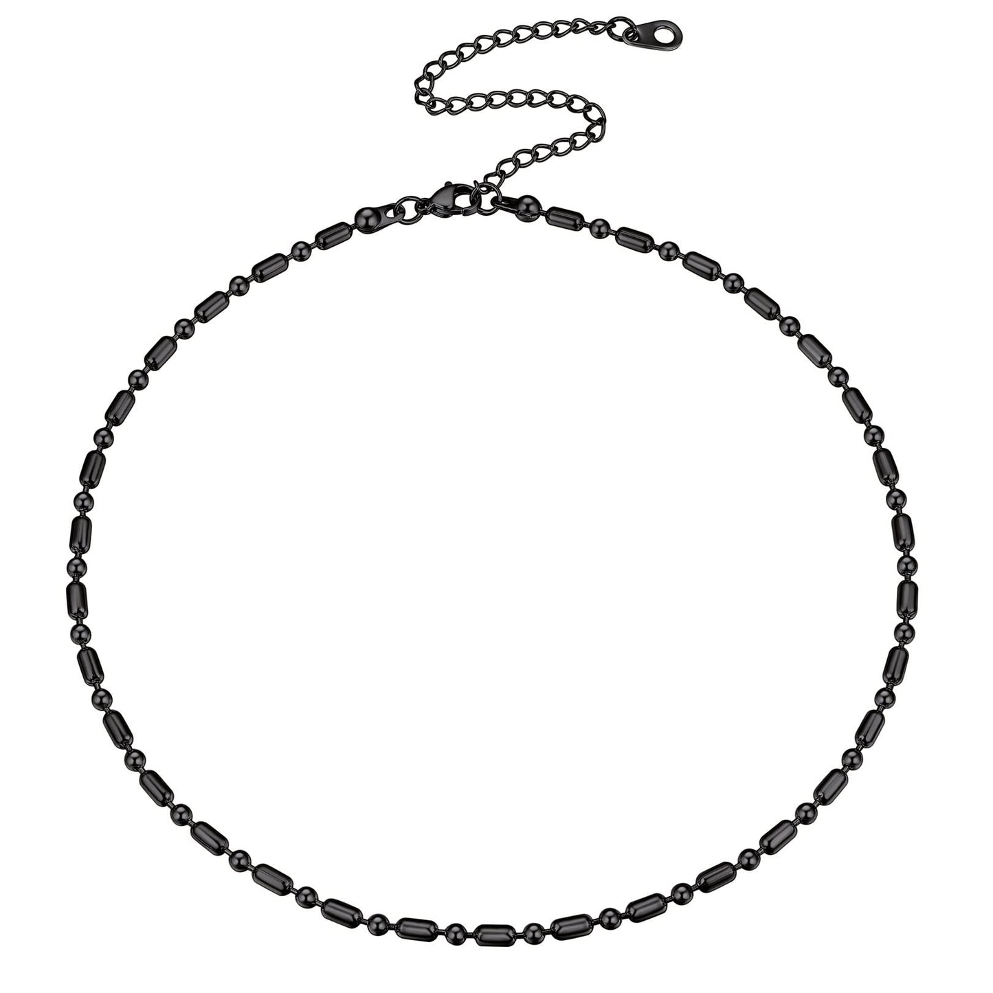 FOCALOOK Choker Necklace for Women Dainty 14K Gold Plated Double Layered Necklace Silver Black Metal Satellite Beaded Boho Choker Chain - color: 03.Beaded Choker-Black