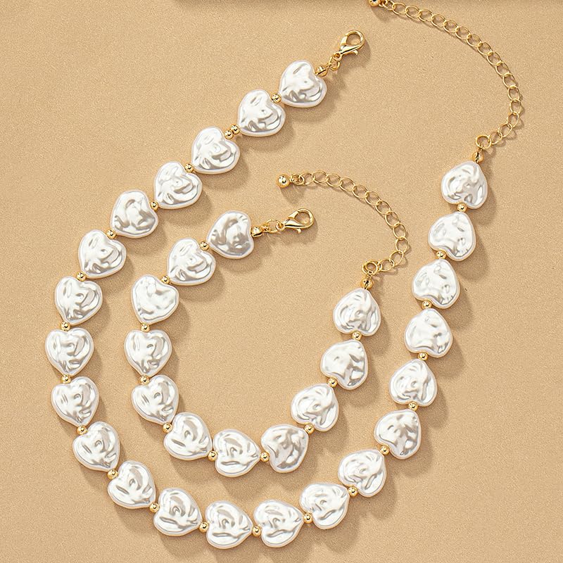 Wedding Pearl Jewelry Set for Women Classic Necklace and Earrings Faux Pearls Bridesmaid Gift wedding bride trendy fashion jewelry fall fashion - color: B-Imitation pearl peach heart collarbone chain set