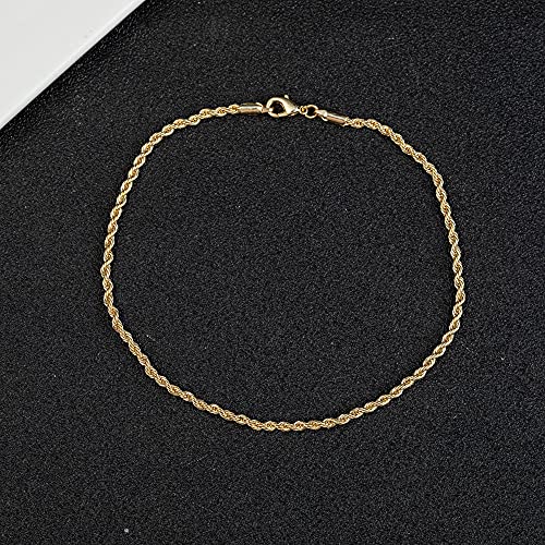 kelistom 18K Gold/White Gold Plated Rope Chain Anklet, 3mm Stainless Steel Ankle Bracelets for Women and Men, 9 10 11 inches - color: 18K GOLD