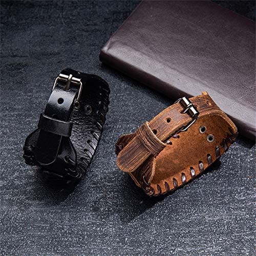 GelConnie Viking Bracelet Punk Leather Cuff Bracelet Gothic Leather Wristband Bracelet with Nordic Amulet Scandinavian Talisman Celtic Pagan Jewelry - color: Black Eye