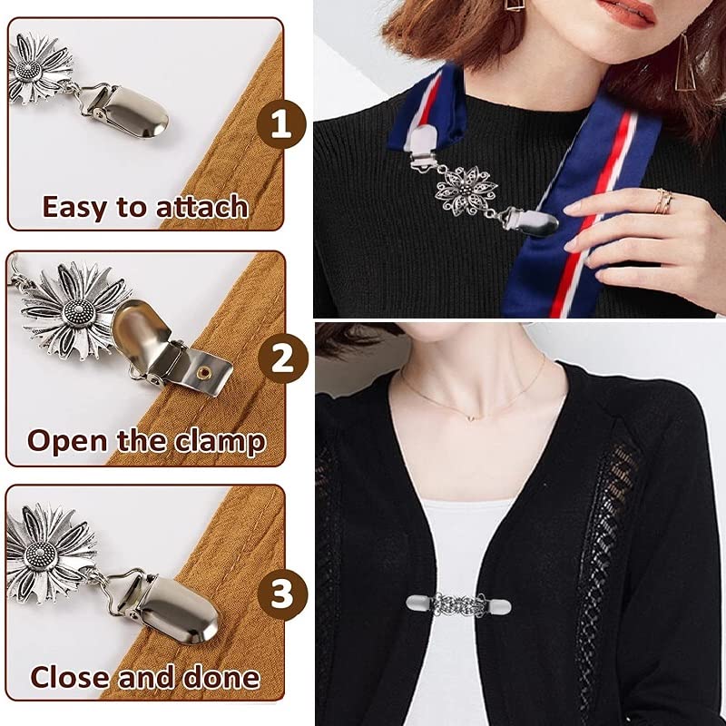 3 Styles Vintage Shirts Dresses Shawl Clips for Women Girls Retro Cardigan Collar Clips Brooch for Clothing - style: Style 2