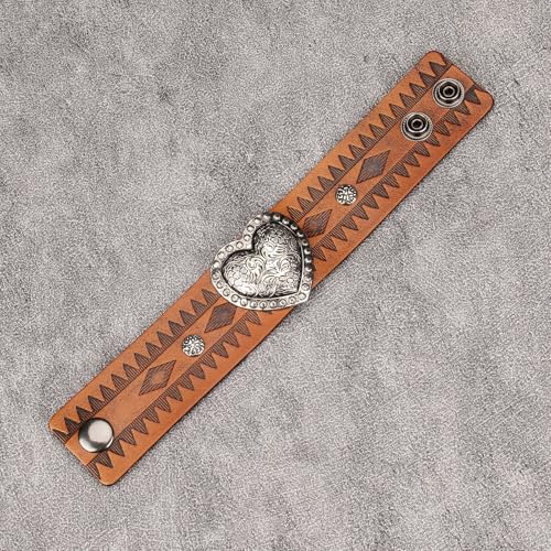 Jeilwiy Punk Leather Wristbands for Men Bracelets Handmade Wide Cuff Bangle Braided Jewelry Black Brown Adjustable - Punk Father's Gifts - color: 04 Leather Cuff Bracelet Brown