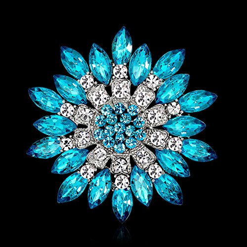 Rhinestone Sunflower Brooch for Women Sparkling Cubic Zirconia Flower Brooch Pin Elegant Large Crystal Floral Lapel Pin Dainty Clothing Hat Bag Accessories Christmas Wedding Bridal Birthday Jewelry - color: Blue