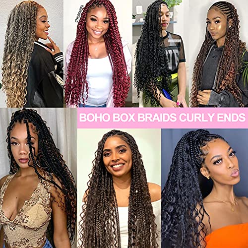 Unionbeauty 24 Inch 8 Packs Boho Box Braids Crochet Hair Curly Ends Goddess Box Braids Crochet Hair for Black Woman Bohemian Hippie Braids Pre-looped Ombre Synthetic Braiding Hair Extension 1B/27# - color: 1B/27#, size: 24 Inch (Pack of 8)