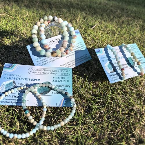 4mm 6mm 8mm Healing Crystal Bracelets for Women Men Natural Stone Beaded Stretch Bracelet Handmade Gemstone Reiki Spiritual Jewelry Gifts - color: Amazonite+Agalmatolite Jasper-Lucky, size: 6mm