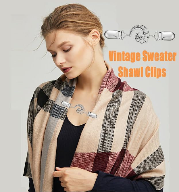 Vintage Sweater Clips Shawl Dresses Shirt Clips Retro Cardigan Collar Chain Clips Brooch Pins for Women - style: Style 15