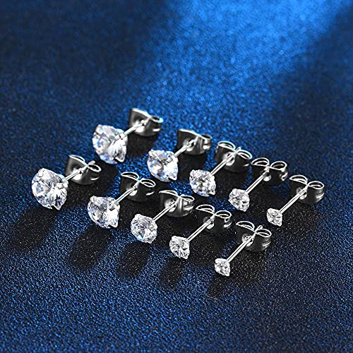 Surgical Stainless Steel Stud Earrings Hoop Earrings for Women Men 14K Gold Plated Hypoallergenic Cartilage Earrings Flat Back CZ Earrings Set Dainty Multiple Piercing Pack of 8 Pairs - color: Push back (Silver)