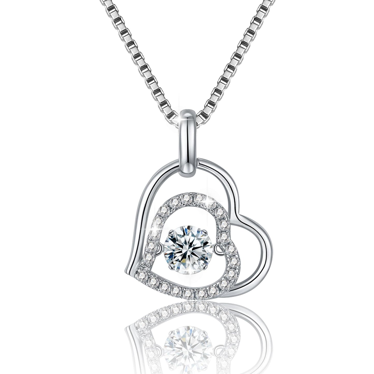 Cubic Zirconia Heart Pendant Necklace, 14K Gold Plated Pave Heart Necklace for Women, Faux Diamond Heart Pendant Necklace, Valentine’s Day, Birthday & Anniversary - color: Silver X5176