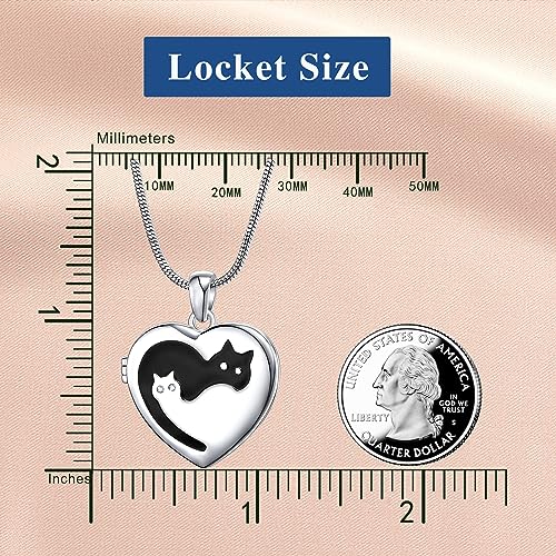 Fanery Sue Personalized Pet Locket Picture Necklace,Dog Cat Memory Gift | Custom Engraved Heart Photo Lockets Necklaces,Dog Cat Sympathy Memorial Jewelry for Women Men - color: Sliver, style: 2 Cats