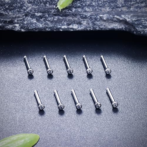 ASTM F136 Titanium Nose Rings 18G 20G 22G Jeweled Clear Cubic Zirconia Nose Studs Ring Screw L-Shaped Bone Hypoallergenic Body Piercing Jewelry for Women 1.5mm 2mm 2.5mm 3mm 10PCS - style: Bone:22G(0.6mm)-1.5mm CZ