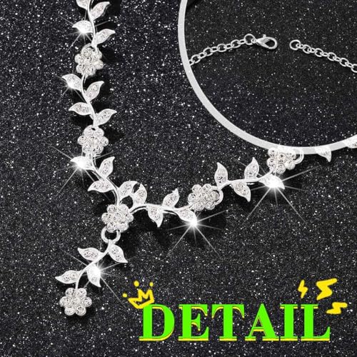 Sixexey Silver Rhinestone Jewelry Set Bridal Necklace Earrings for Women | Sparkly Prom Wedding Jewelry Accessories for Women