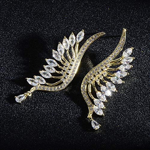 CZ Bridal Earrings for Wedding - 14k Plated Sterling Silver Elegant Teardrop Cubic Zirconia Crystal Rhinestone Floarl Leaf Cluster Chandelier Statement Dangle Drop Earrings for Bride Bridesmaids Party - color: Big Wing - Gold