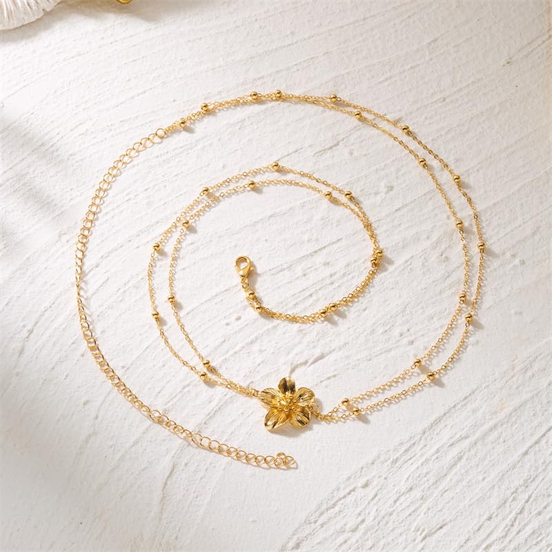 Gold Starfish Waist Chain Belt for Women Pearl Starfish Shell Mermaids Belly Chains Layered Boho Flower Belt Chains Sex Bikini Body Chain Mermaids Costume Accessories Summer Beach Jewelry - style: Gold Flower