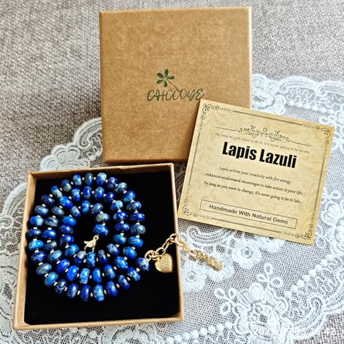 Boho Gemstone Beaded Necklace for Women – Colorful Natural Stone Choker 18K Solid Heart-Shaped Pendant, Summer Beach Jewelry - color: Lapis Lazuli