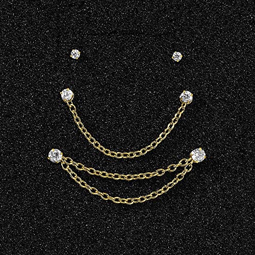 PunkTracker 20G Nose Rings 2mm 2.5mm 3mm CZ Nose Studs | with Chains Surgical Steel Nose Piercing Jewelry Nose Ring Studs - style: Gold, Nose Studs