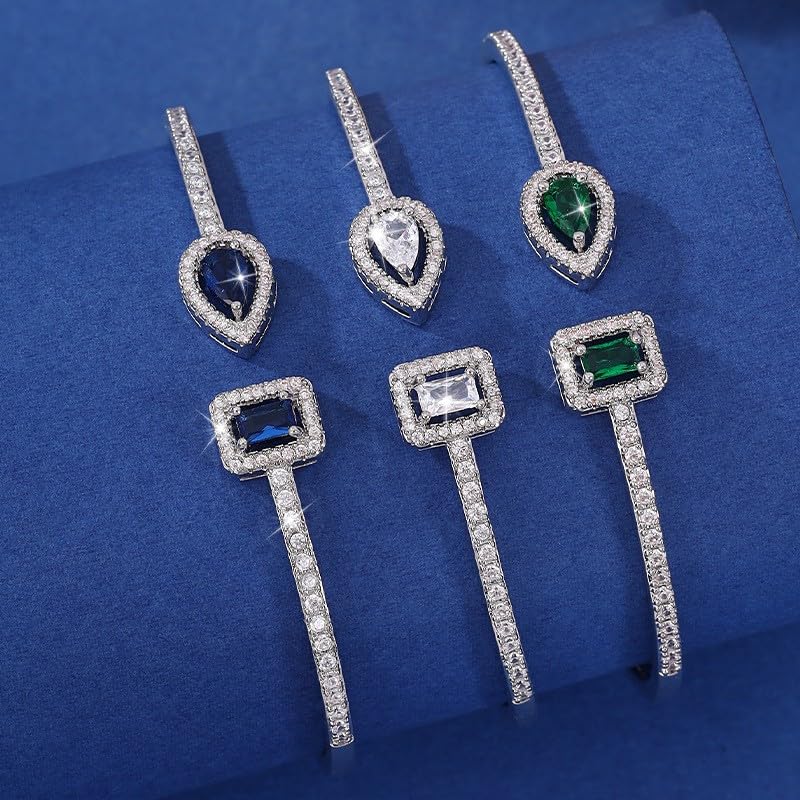 Elegant Versatile Youthful Bracelet, Delicate Water Drop & Square Stone Cuff Bangle for Women - color: Silver-Blue, size: One Size