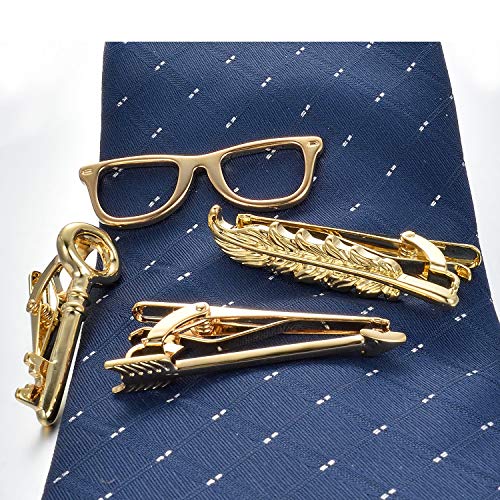 Yoursfs 4 Pcs Funny Tie Clips Set For Men Unique Stainless Steel Eye Glasses/Ruler/Pen/Mustache Tie Clips Personalized Jewelry - style: Skinny Tie Clips Set 4PCS