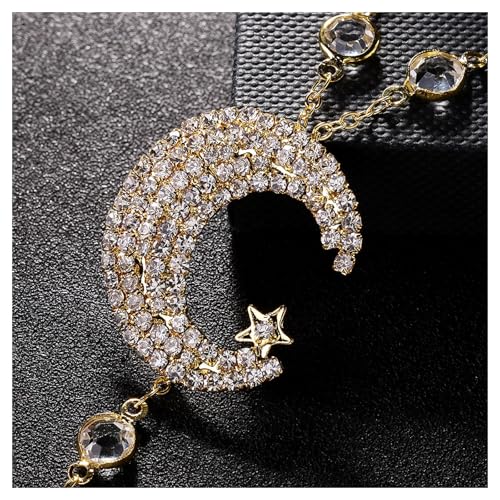 Simple Rhinestone Moon Star Back Chain Body Jewelry for Women Sexy Backless Crystal Necklace Bridal Wedding Backdrop Dress Accessories Jewelry - color: Gold
