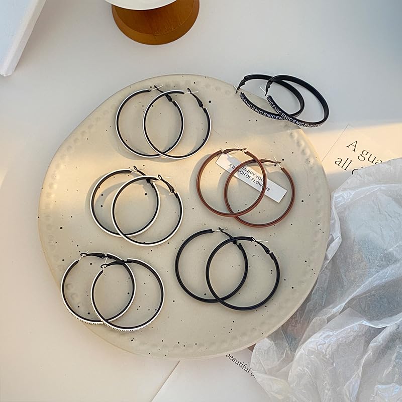 Hoop Earrings for Women Leather Hoop Earrings-Medium/Large Hoops-Lightweight hoop - color: Silver