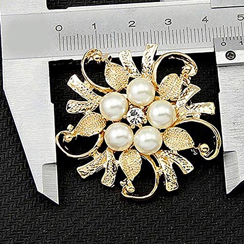 oAtm0eBcl Elegant Princess Brooch Pin, Women Luxury Glossy Faux Pearl Rhinestone Flower Bouquet Brooch Pin, Bridal Wedding Jewelry Gold