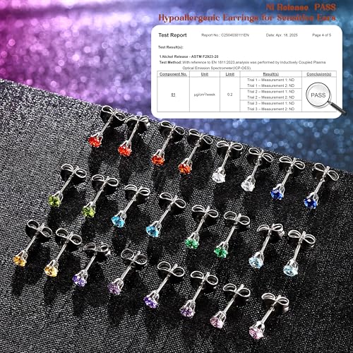 LOYALLOOK 12 Pairs Stainless Steel Cubic Zirconia Stud Earrings, Brilliant Cut Round CZ Earrings set, Birthstone Stud Earrings for Women - style: 2#: 3mm 12 pairs