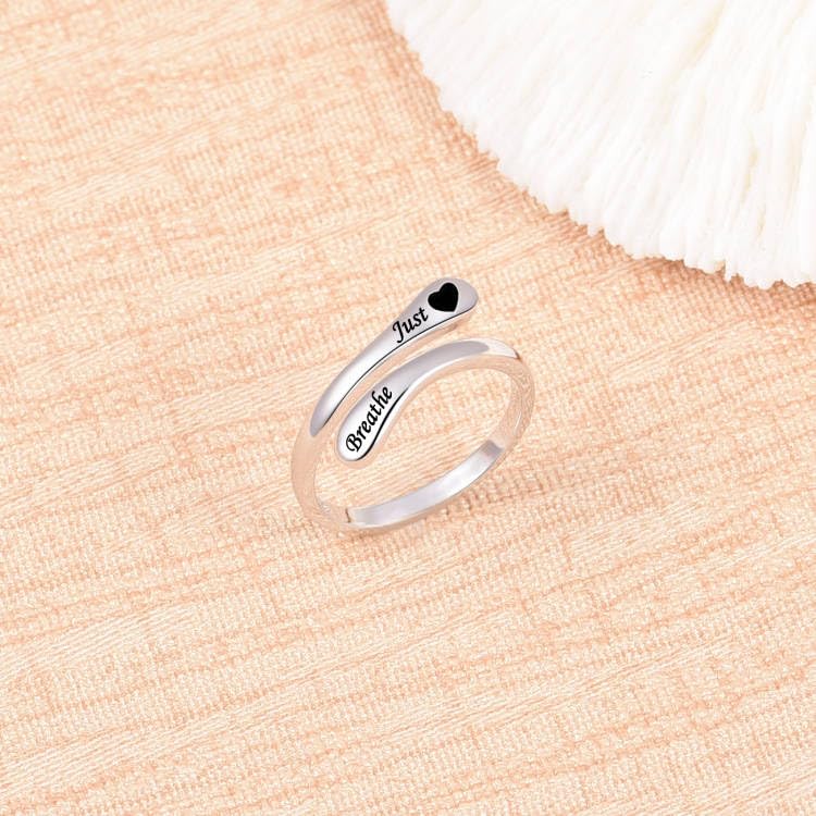 Fookduoduo 925 Sterling Silver Ring Inspirational Jewelry adjustable Wrap Open Rings for Women - style: Heart Just Breathe