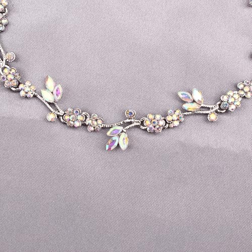 Brides Bridesmaid Flower Leaf Choker Necklace Dangle Earrings Link Bracelet Austrian Crystal Wedding Jewelry Set for Prom Costume Party Accessories for Woman - color: AB-White Platinum Plated