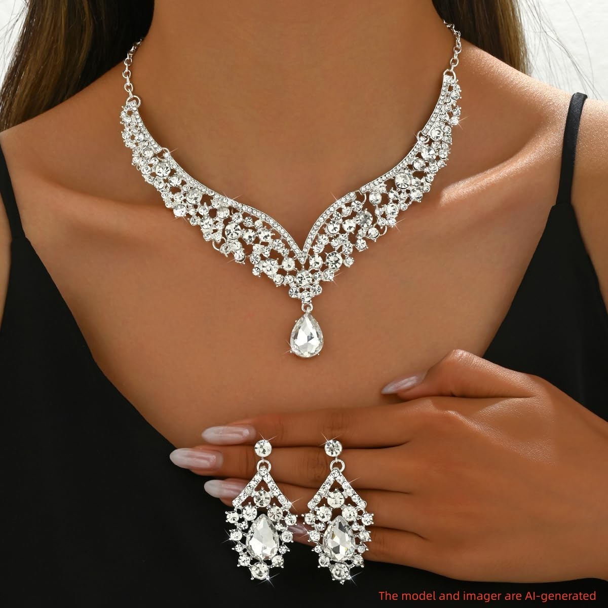 Crowns and Tiaras jewelry sets for Wedding princess birthday party Halloween Prom Pageant Jewelry for Women Crystal Bridal Jewelry Set for women - color: Silver