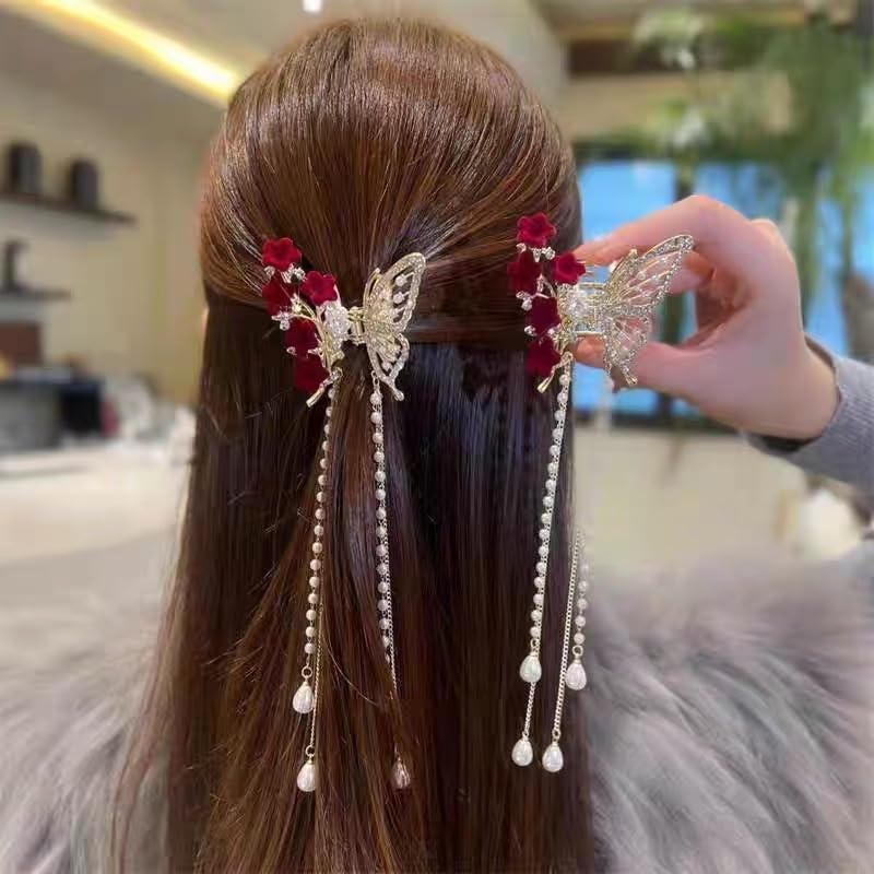 Butterfly Hair Clips - Flower Hair Clip for Women - Small Cute Rhinestone Mini Hairpins - 1PCS - color: Flower Butterfly