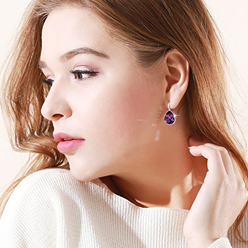 Xuping Jewelry Huggies Crystal Teardrop Earrings for Women Clear Crystals Leverback Silver Earring Fashion Party Jewelry Gifts - color: Purple