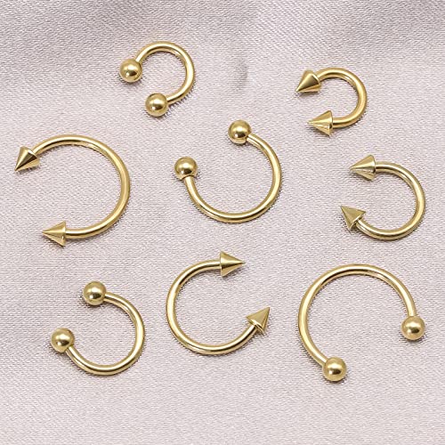 BLISI G23 Solid Titanium Eyebrow Piercing Jewelry, Gold Black Rose Gold Silver Pink Rainbow Eyebrow Rings 16G Curved Barbell,Tiny Vertical Labret Lip Jewelry Rook Piercing Jewelry for Women and Men - color: Gold 2