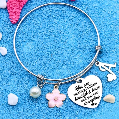 Aeora Inspirtional Bracelet Gift,Funny 26 Letter Initial A-Z Silver Heart Dangle Bangle For Women Lady Daughter Mom Sisters Friends Colleague Birthday Christmas Reminder Jewelry - color: A