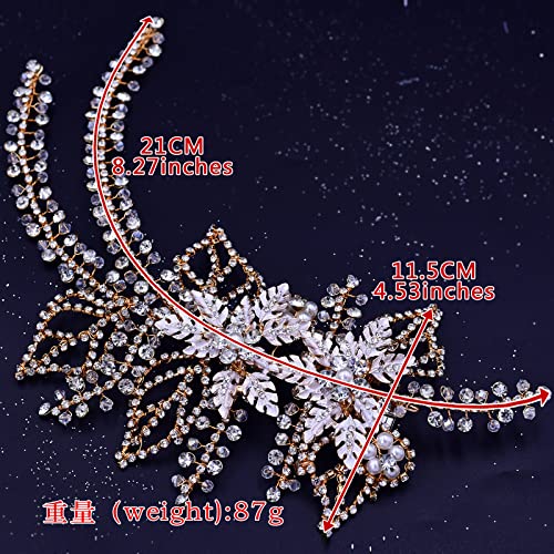 Women's Handmade Rhinestone Wedding Head Pieces | Crystal Bridal Hair Clips, Silver & Gold Wedding Party Hair Accessories - color: Gold