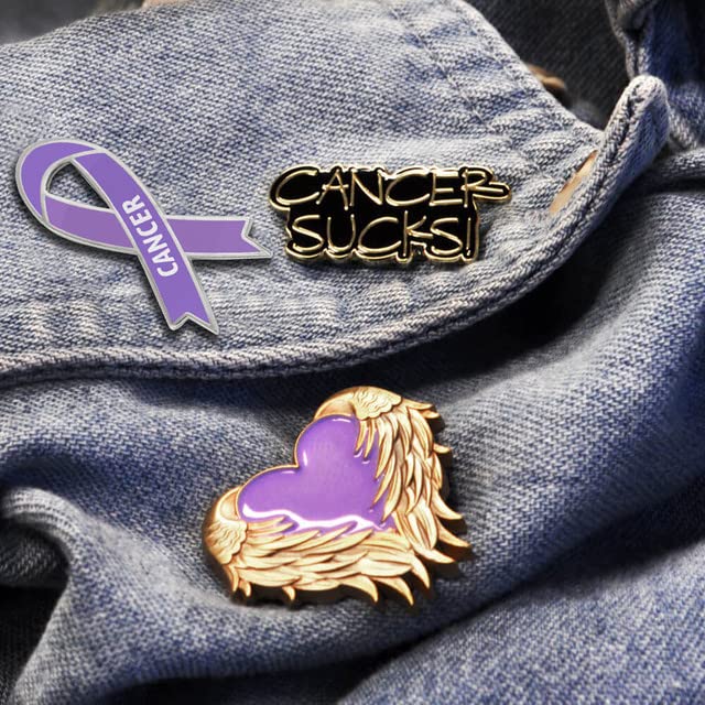 PinMart's Purple Cancer Awareness Heart Ribbon Enamel Lapel Pin Set