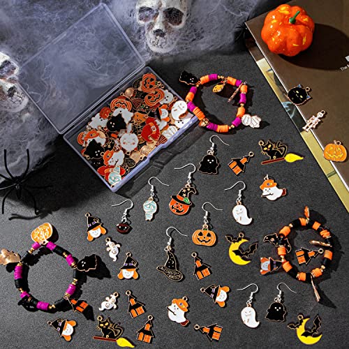 Halloween Charms for Jewelry Making, 50Pcs Earring Charm for Bracelets | Enamel Pendant Charms