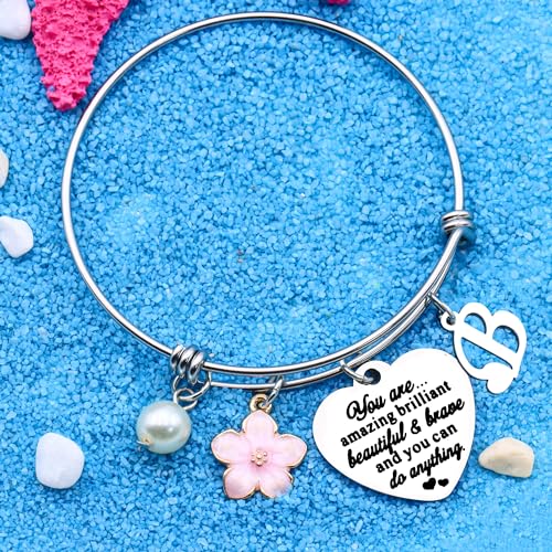 Aeora Inspirtional Bracelet Gift,Funny 26 Letter Initial A-Z Silver Heart Dangle Bangle For Women Lady Daughter Mom Sisters Friends Colleague Birthday Christmas Reminder Jewelry - color: B