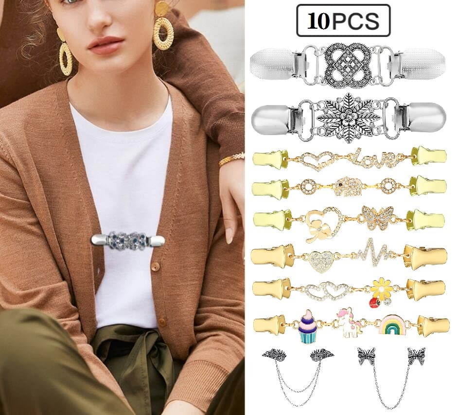 Vintage Sweater Clips Shawl Dresses Shirt Clips Retro Cardigan Collar Chain Clips Brooch Pins for Women - style: Style 4