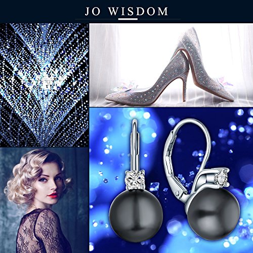 JO WISDOM 925 Sterling Silver Cubic Zirconia Freshwater Cultured Pearl Drop & Dangle Leverback Earrings - color: 10mm-black