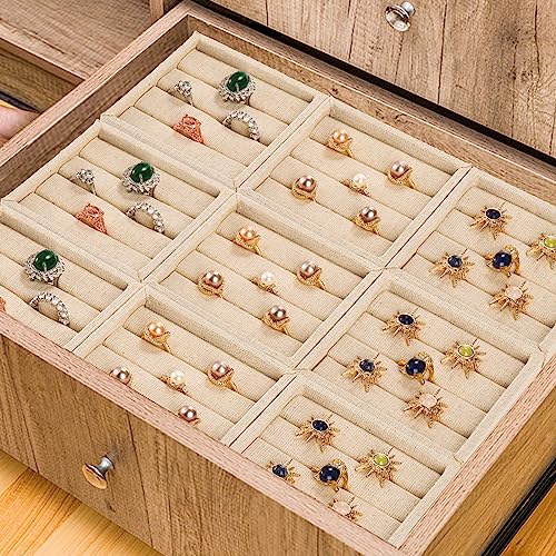 3 Pcs Linen 3 Slots Ring Earrings Display Trays, Ring Earrings Organizer Holder Jewelry Tray Box Showcase Display, Stackable Jewelry Organizer Trays, Jewelry Drawer Organizer Inserts