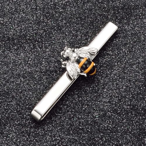 Silver Tie Clip for Mens Stainless Steel Novelty Feather Bat Bee Tie Bar Suitable For Necktie Bar Clip - style: Bee Tie Clip