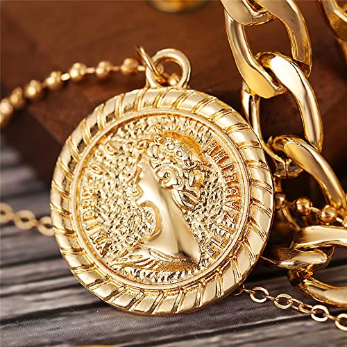 MJartoria Gold Layered Necklaces for Women Trendy Retro Birthflower Coin Pendant Necklace Dainty Chunky Chain Choker Necklaces for Jewelry Birthday Gifts - color: Golden, style: March Birthflower-Sakura