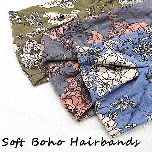Yeshan Boho Bandeau headbands for Women Wide Bandana Knot Hair Scarf Floral Printed African Hair Bands Elastic Turban Thick Head Wraps Stretch Cotton Head Bands,Pack of 6 - color: No1(flower 6 pcs)