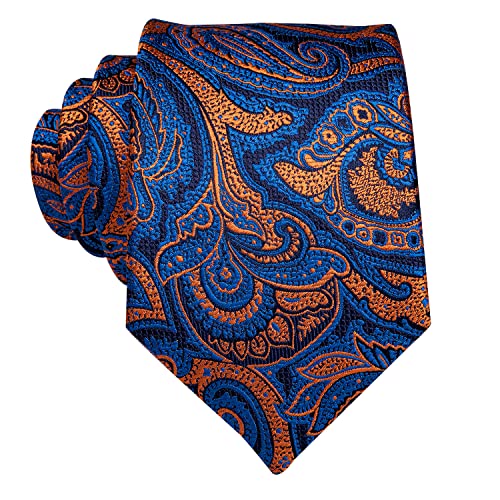 Dubulle Mens Paisley Striped Tie Woven Necktie for Men and Handkerchief Cufflinks Set Wedding Formal Business - color: Dark Blue