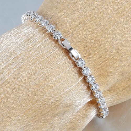 White Gold Plated Extra Sparkling 3mm Cubic Zirconia Tennis Bracelet for Women and Men Size 6-8 Inches
