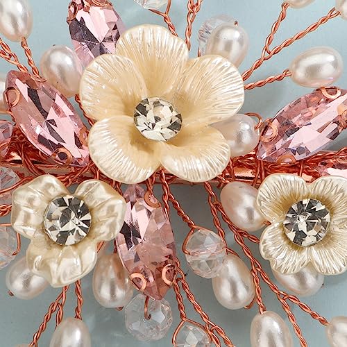 Xerling Pink Rhinestones Crystal Flower Hair Barrettes Clip Boho Bridal Pearl Hair Jewelry Accessories for Women Wedding Floral Headpieces (Pink) - color: Pink