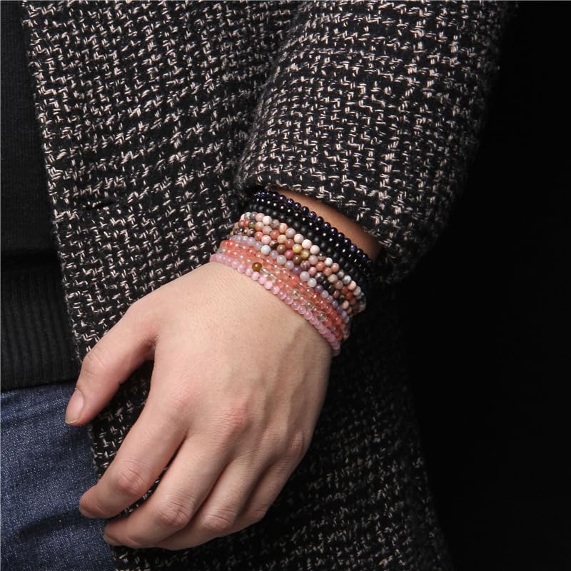 Handmade 4mm Tiny Beads Bracelet – Natural Healing Stone Beads for Yoga, Mala, and Bohemian Stacking – Stretch Bracelet for Men and Women (F)
